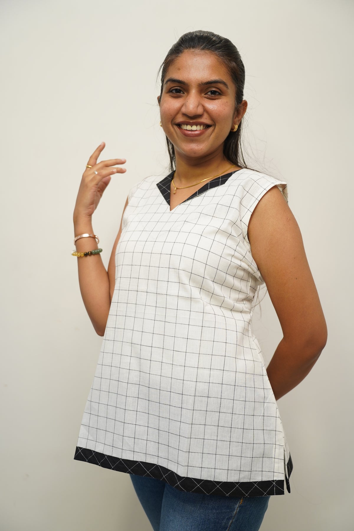 White Checks Short Kurti