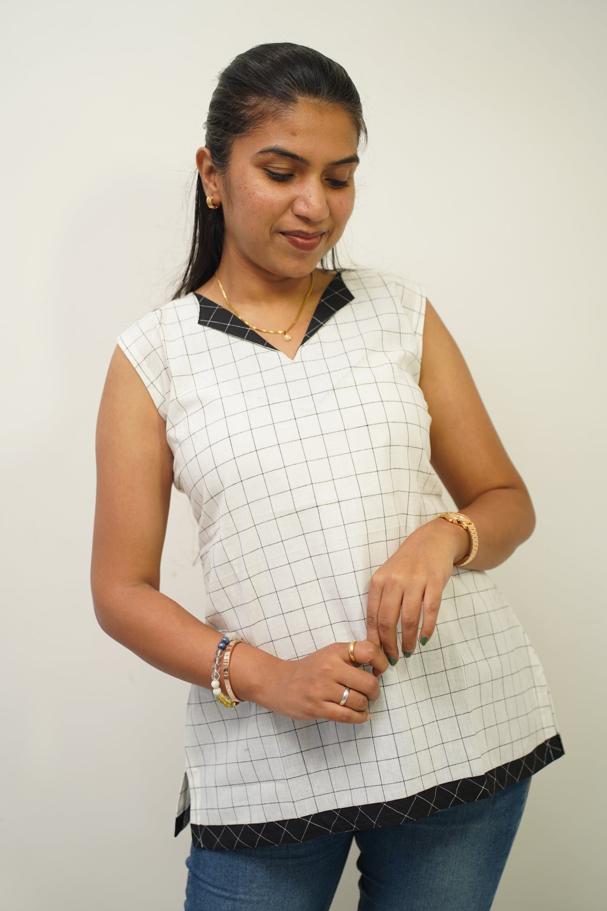 White Checks Short Kurti