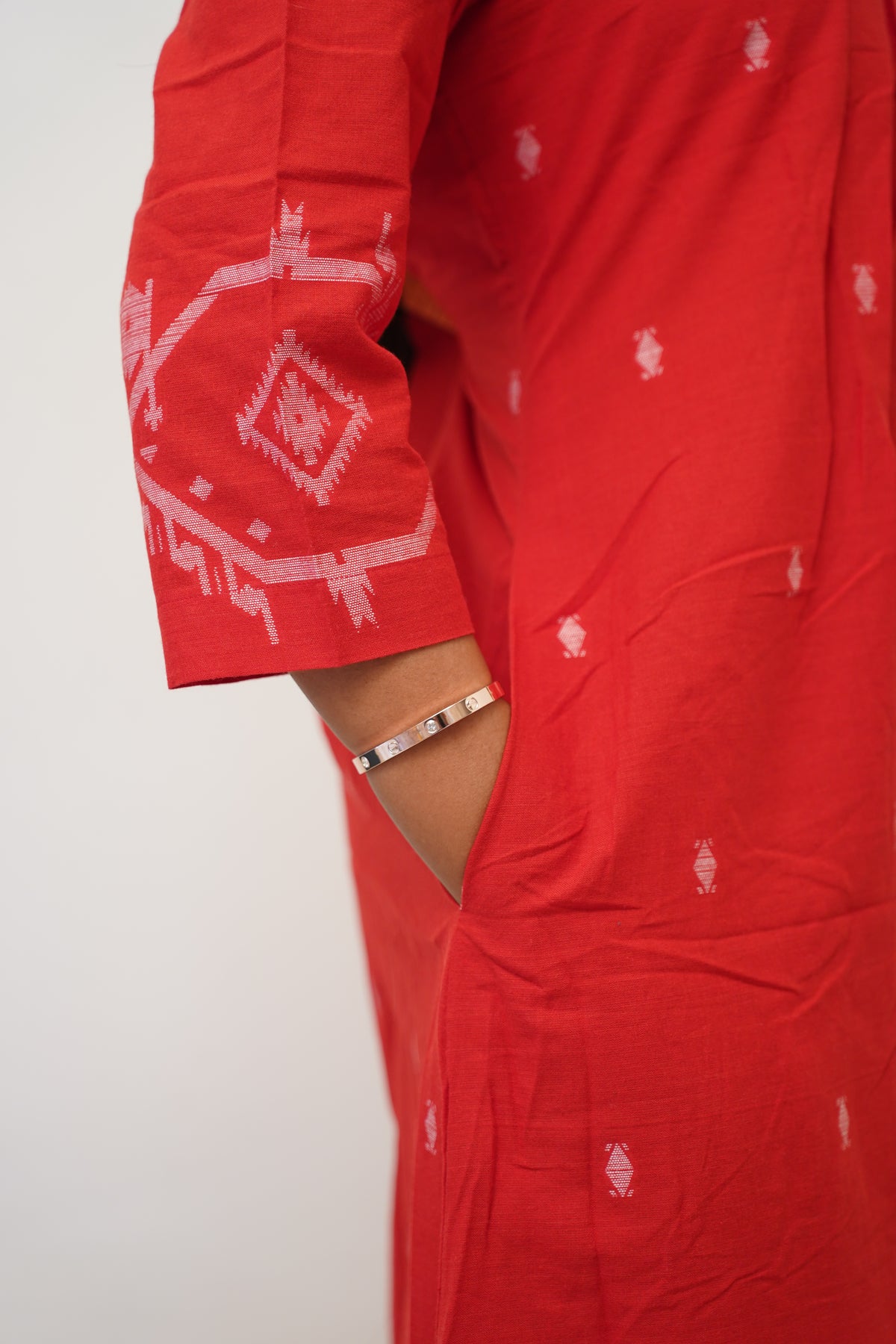 Cherry Red Border Kurta Set