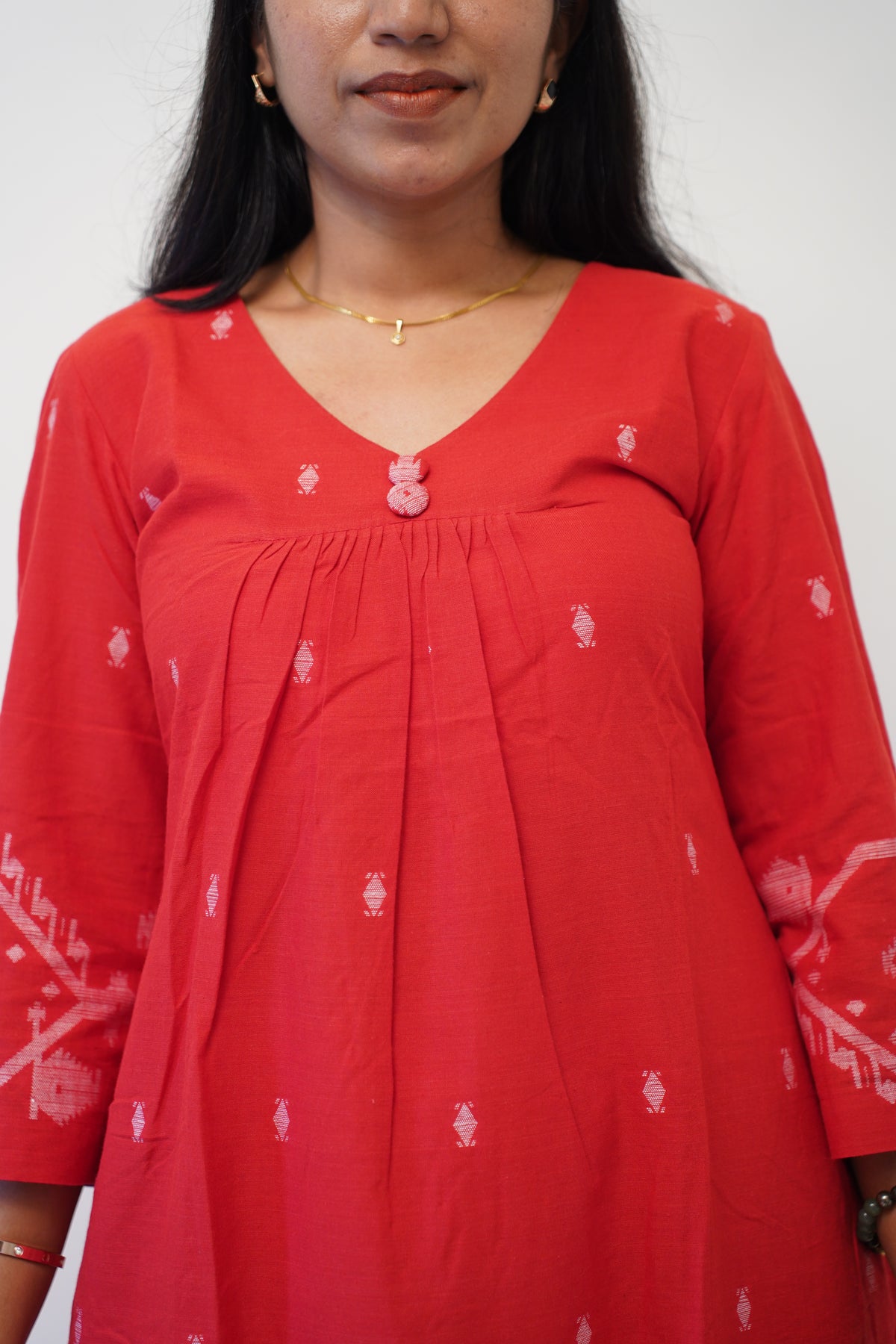 Cherry Red Border Kurta Set