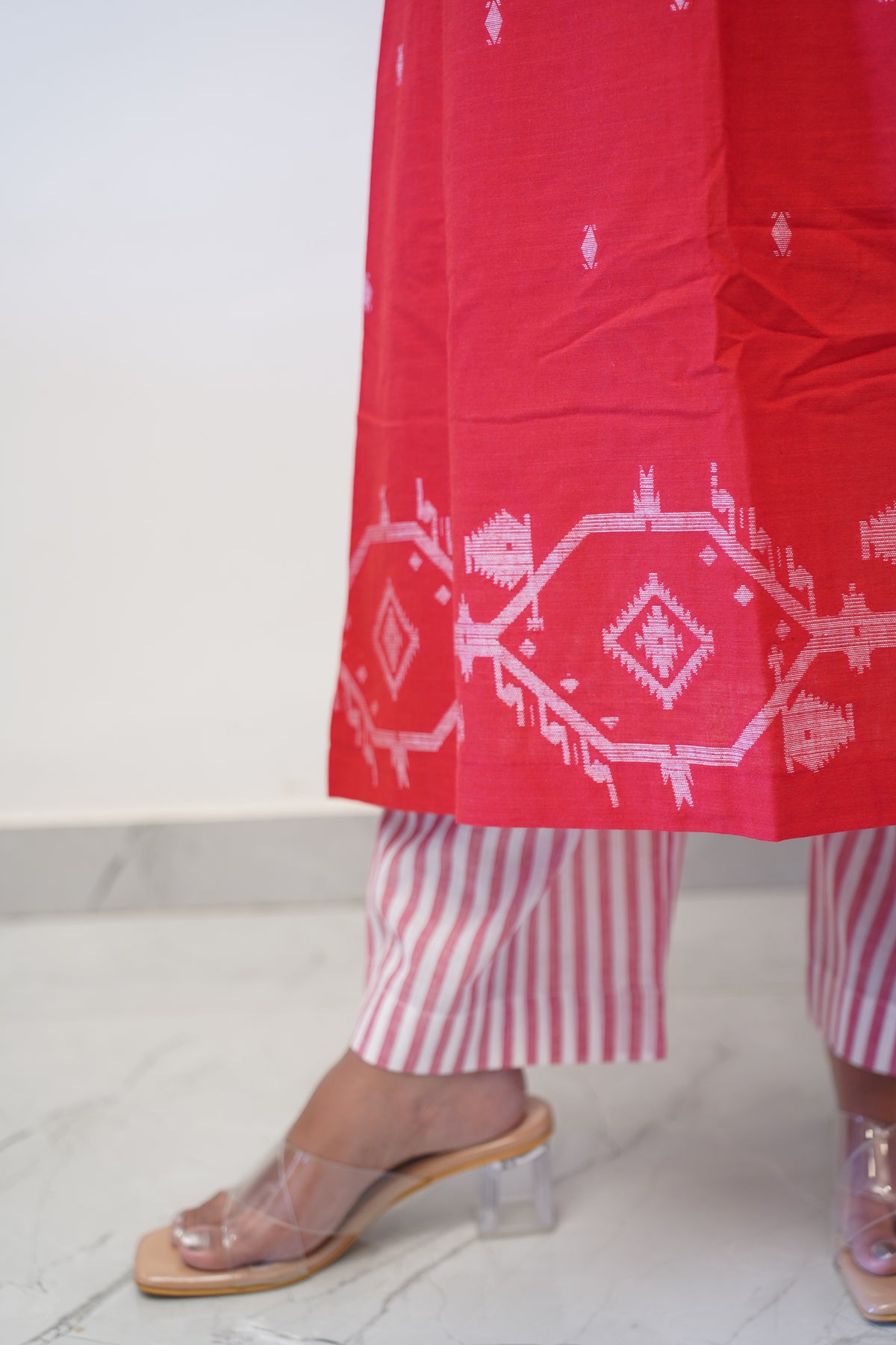Cherry Red Border Kurta Set