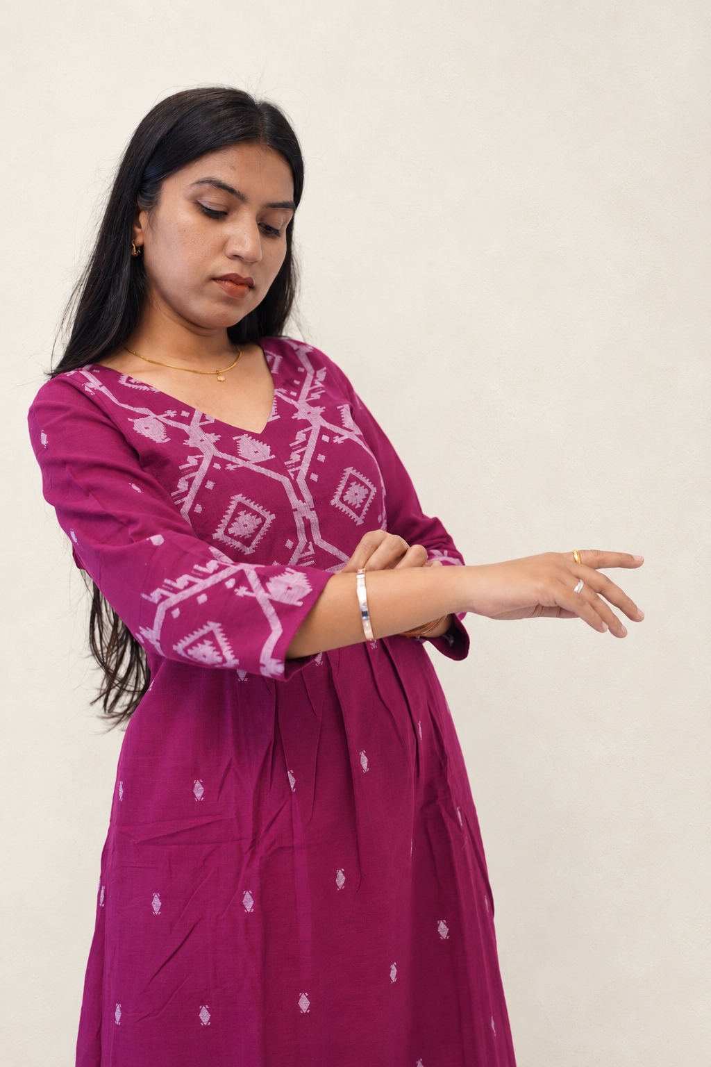 Berry Border Kurta Set