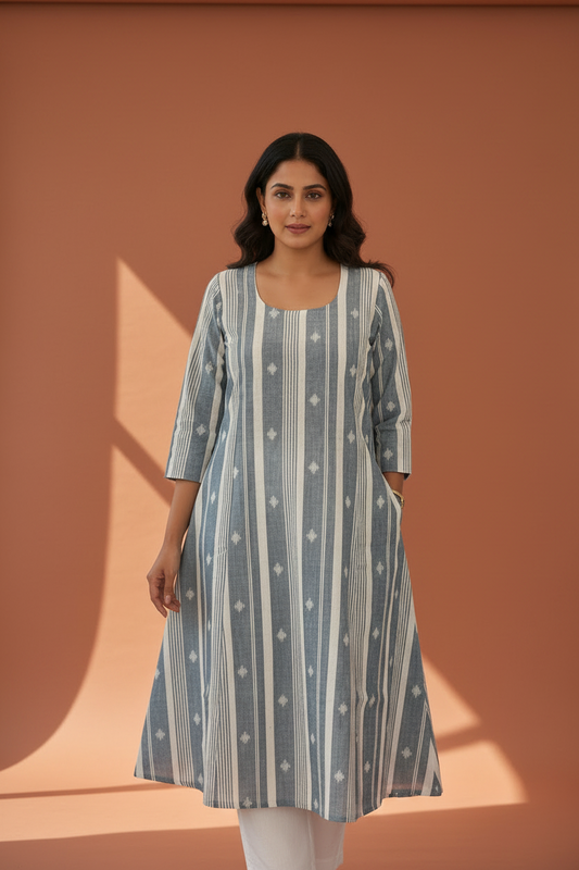 Powder Blue Stripe Buti Kurta Set