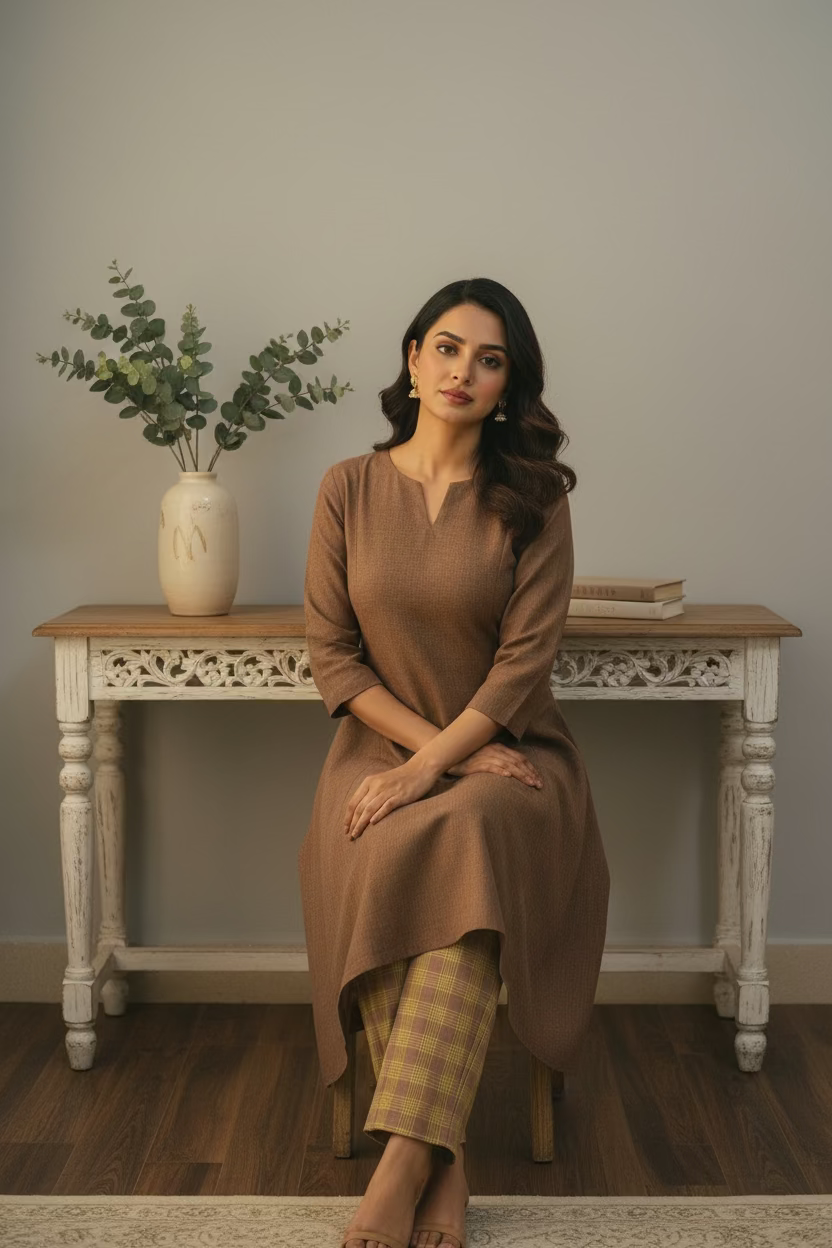 Camel Plaid Co-Ord Set