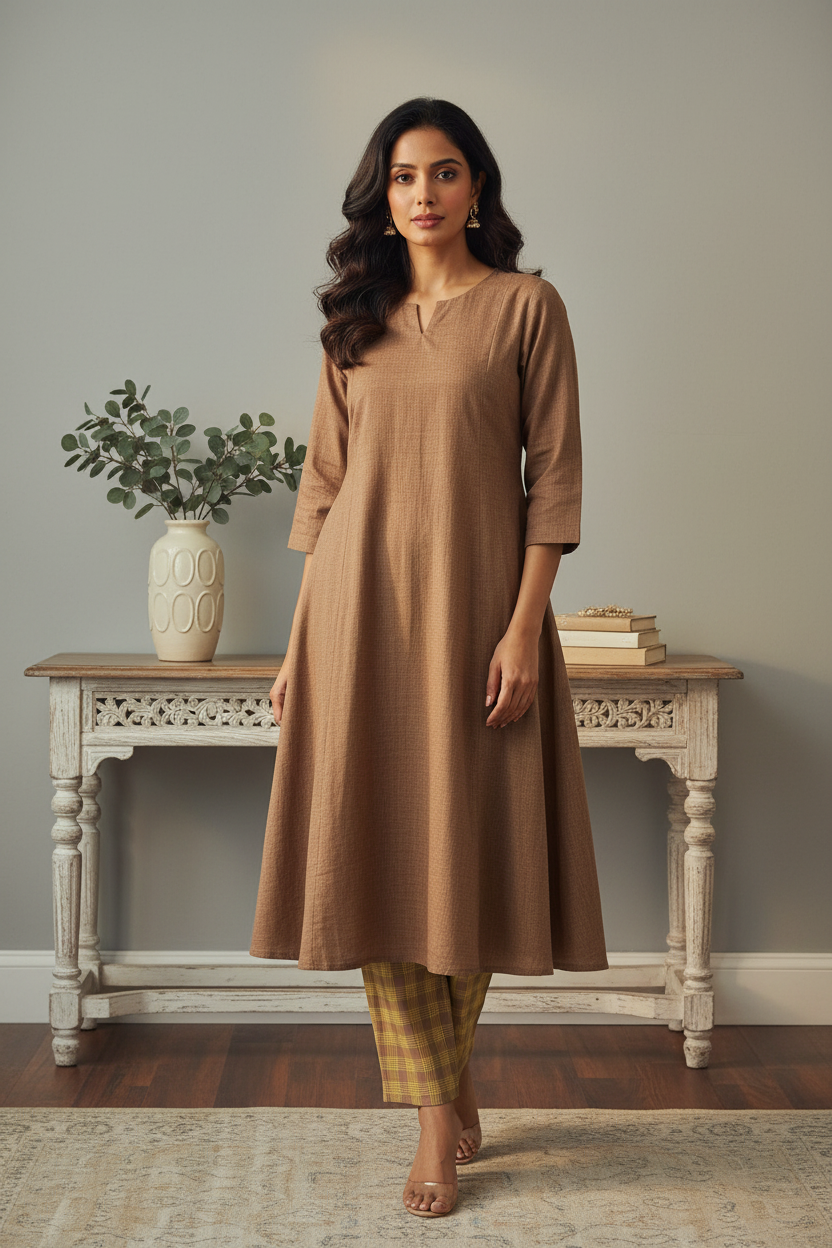 Camel Plaid Co-Ord Set