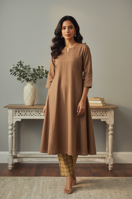 Camel Plaid Co-Ord Set