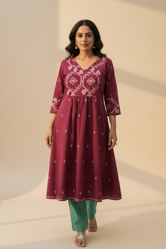 Berry Border Kurta Set