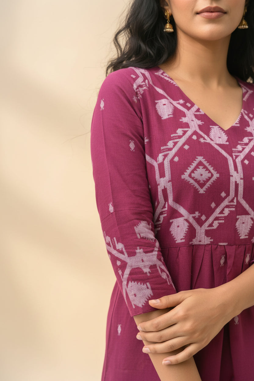 Berry Border Kurta Set