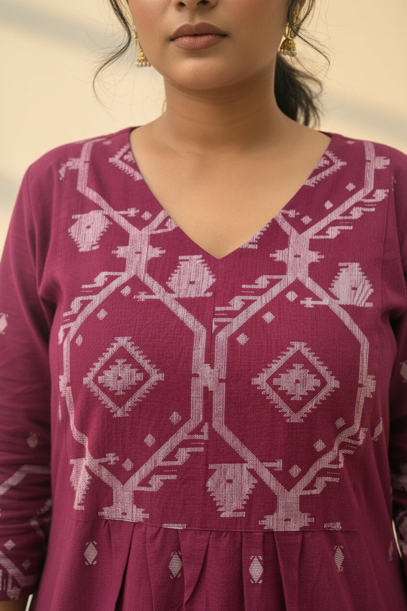 Berry Border Kurta Set