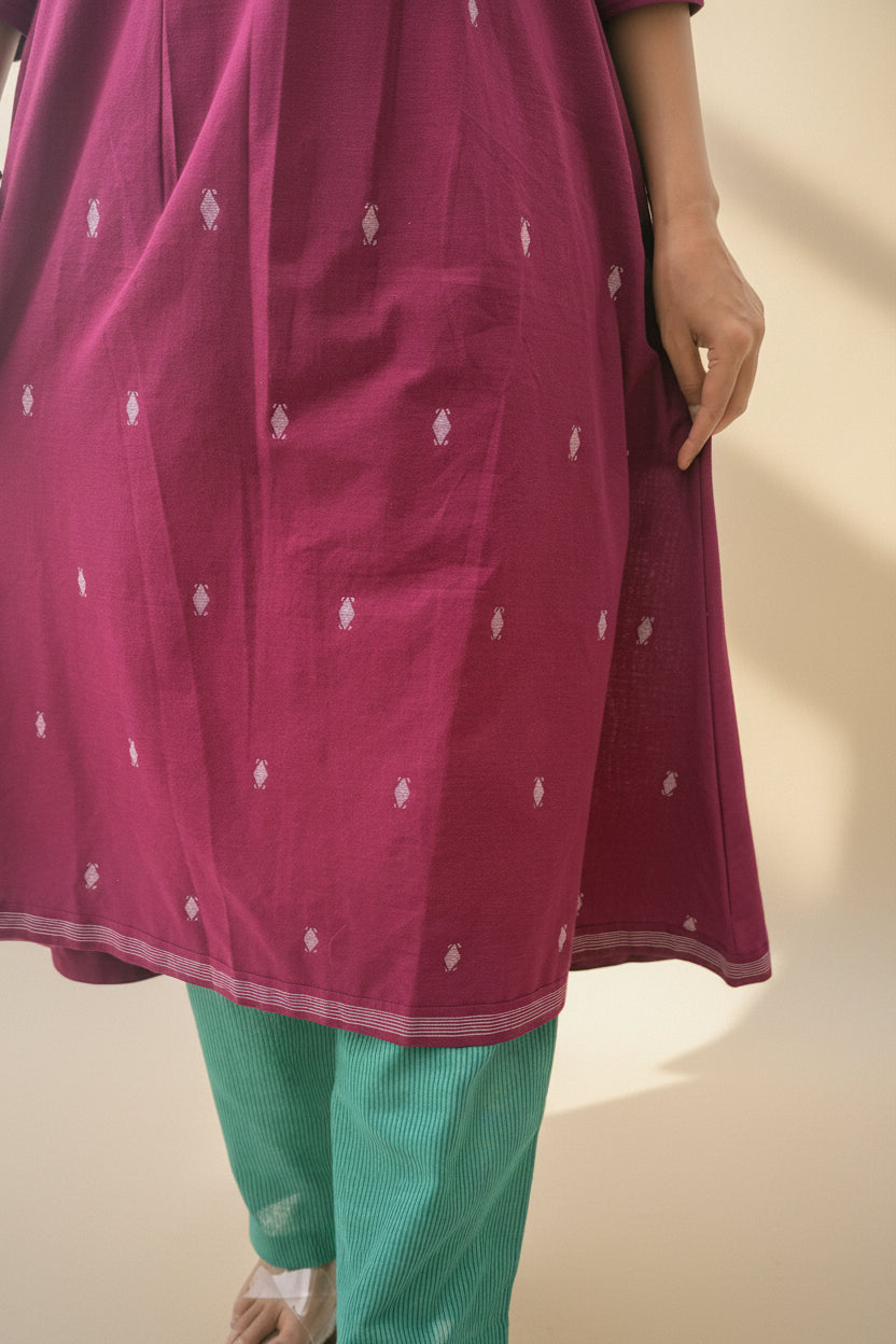 Berry Border Kurta Set