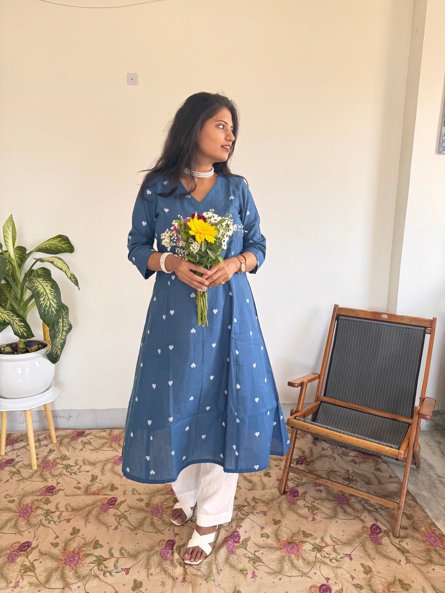 Steel Blue Bloom Kurta