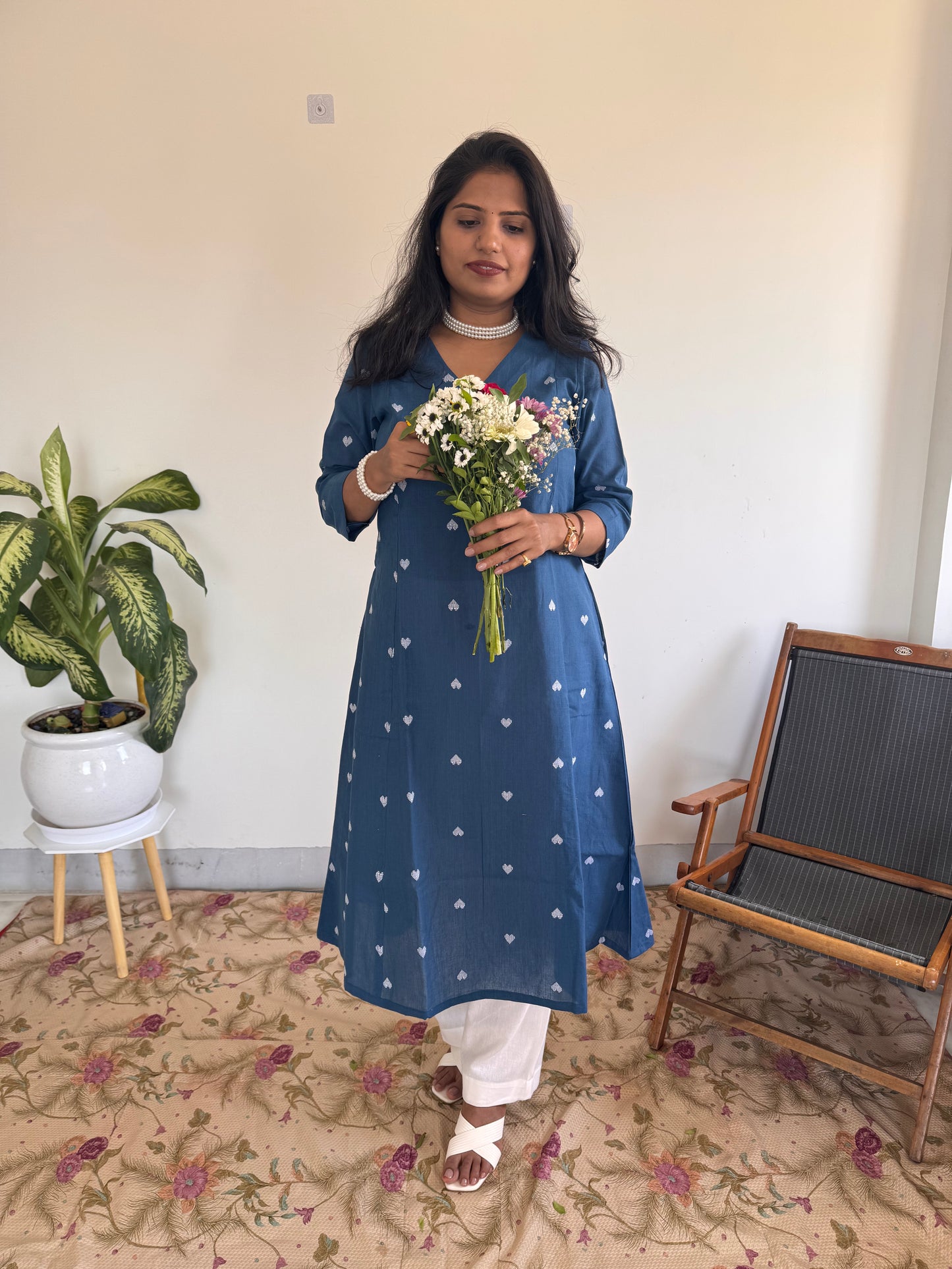 Steel Blue Bloom Kurta