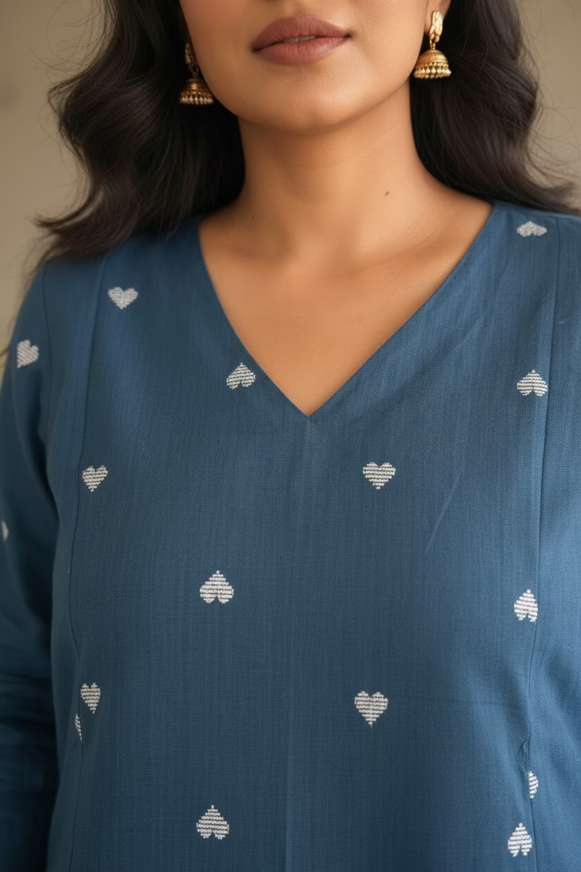 Steel Blue Bloom Kurta
