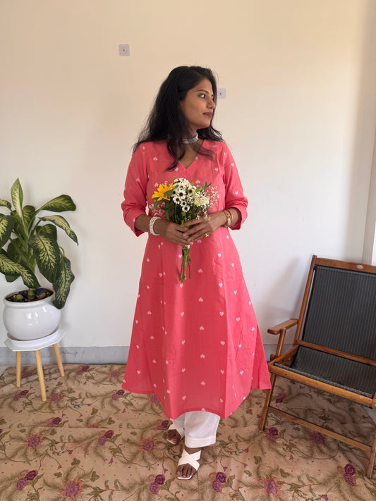 Coral Pink Bloom Kurta Set