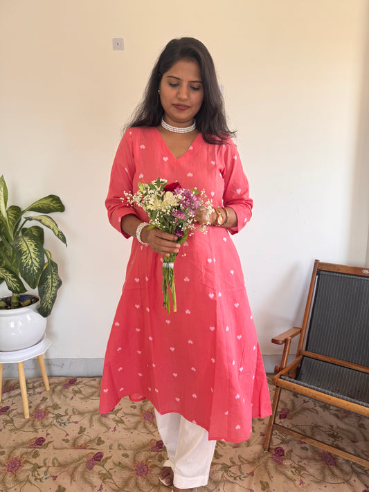 Coral Pink Bloom Kurta