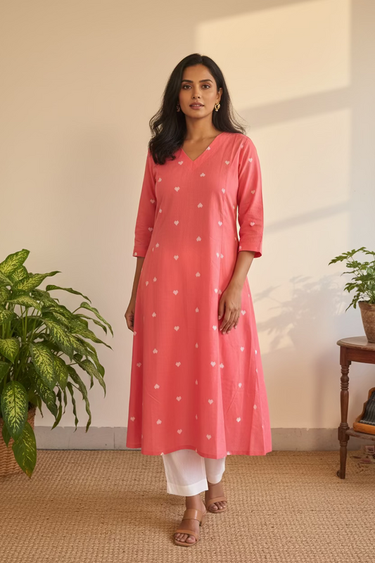 Coral Pink Bloom Kurta Set