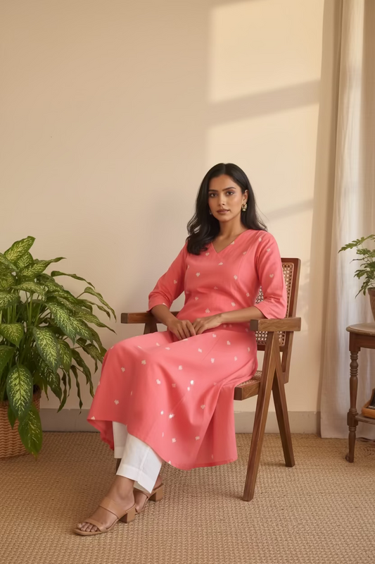 Coral Pink Bloom Kurta