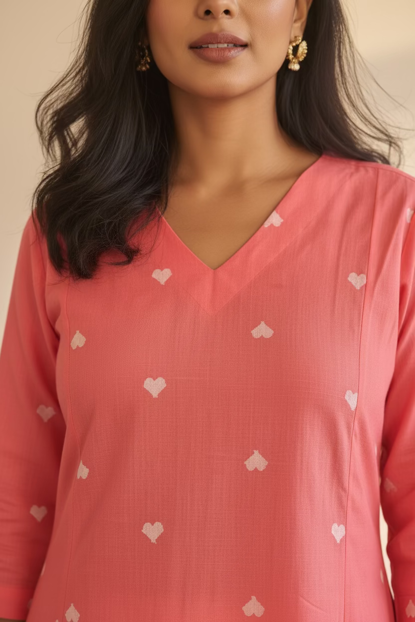 Coral Pink Bloom Kurta Set