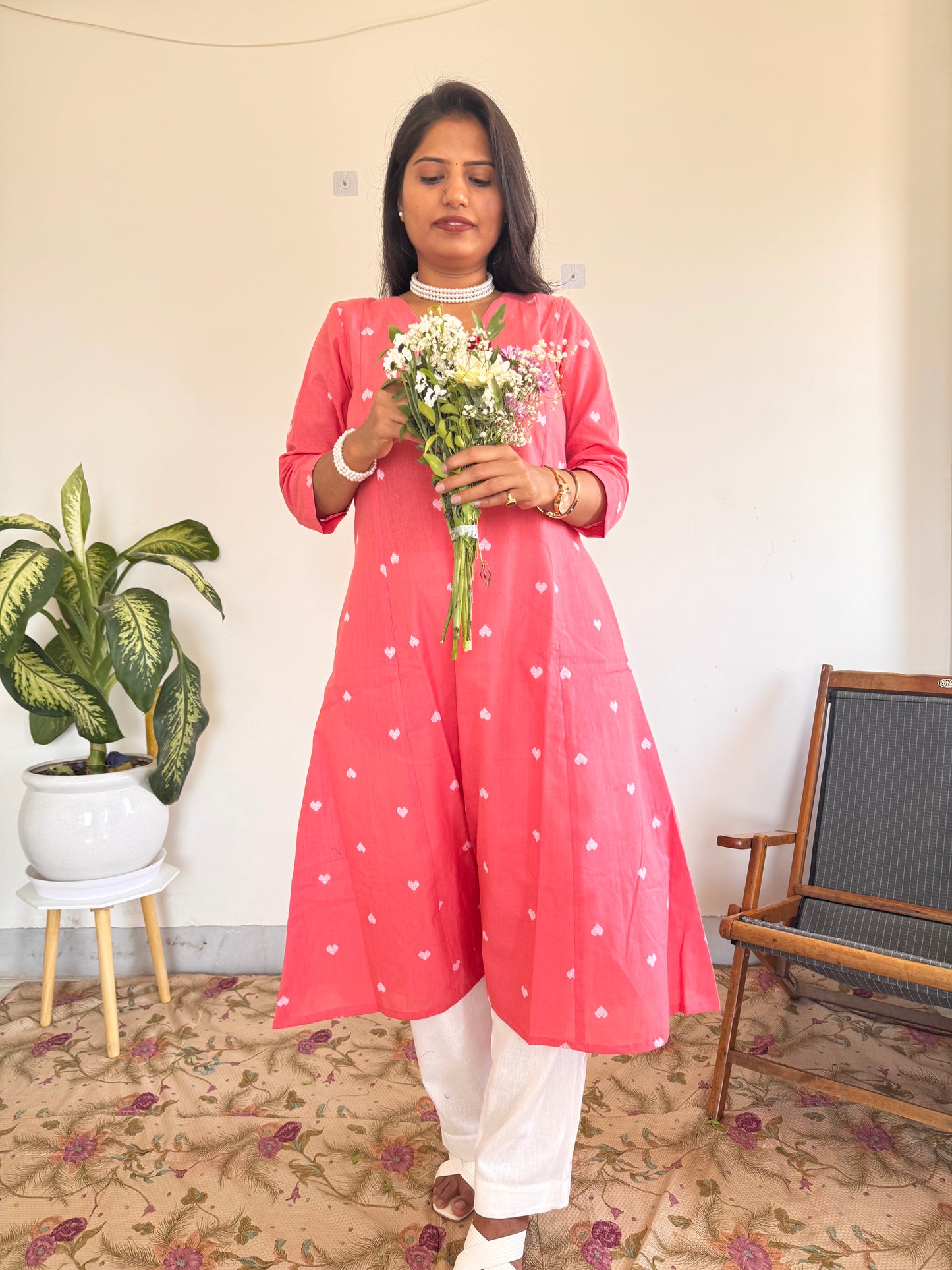 Coral Pink Bloom Kurta Set