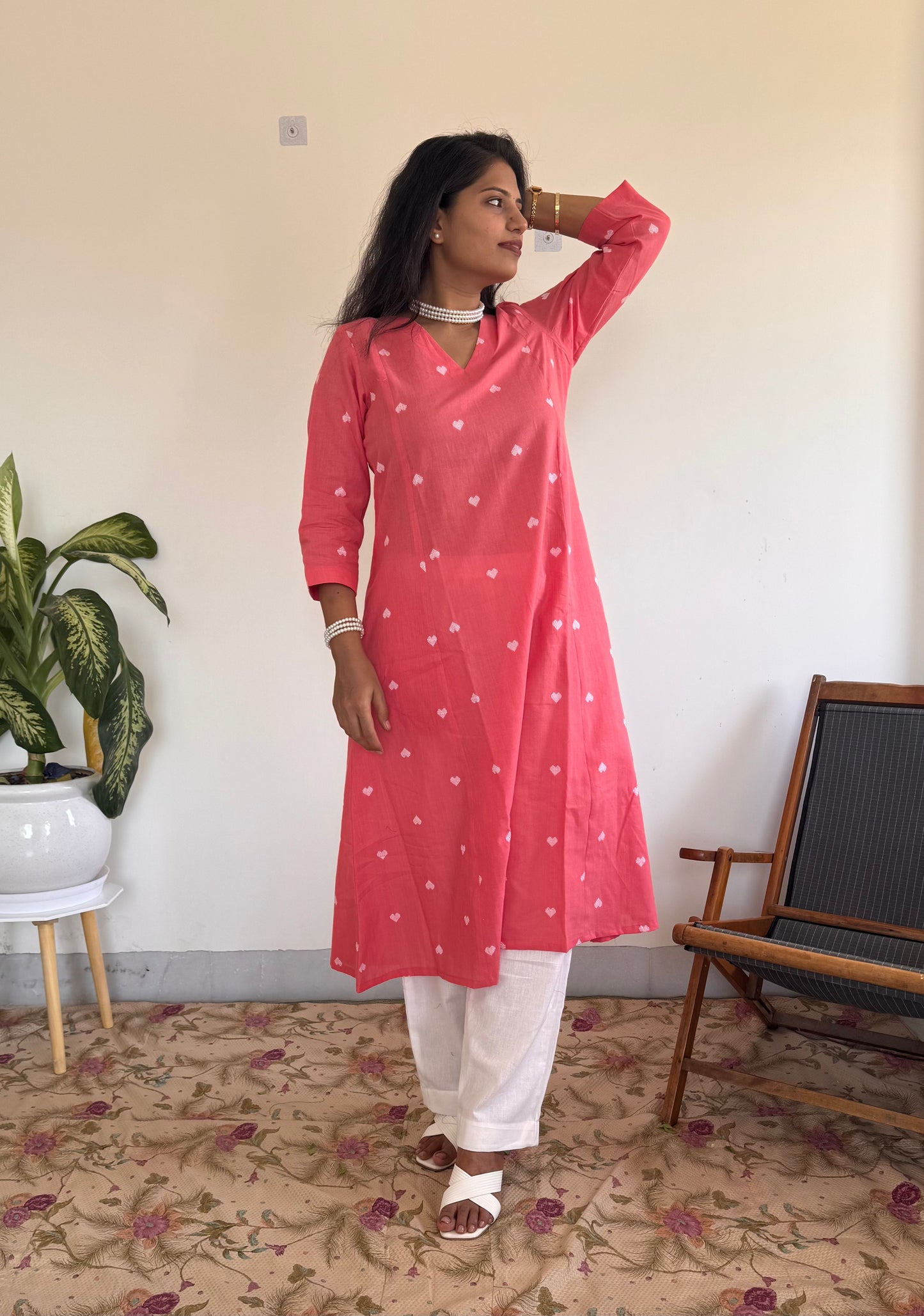 Coral Pink Bloom Kurta Set