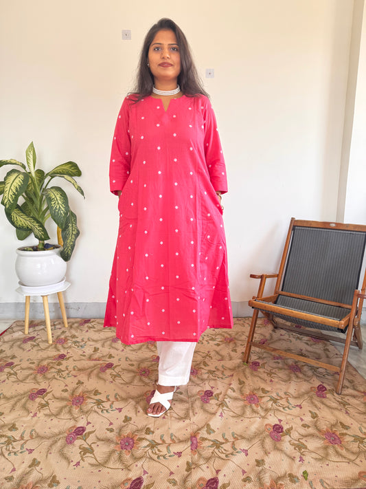 Pink Polka Kurta Set