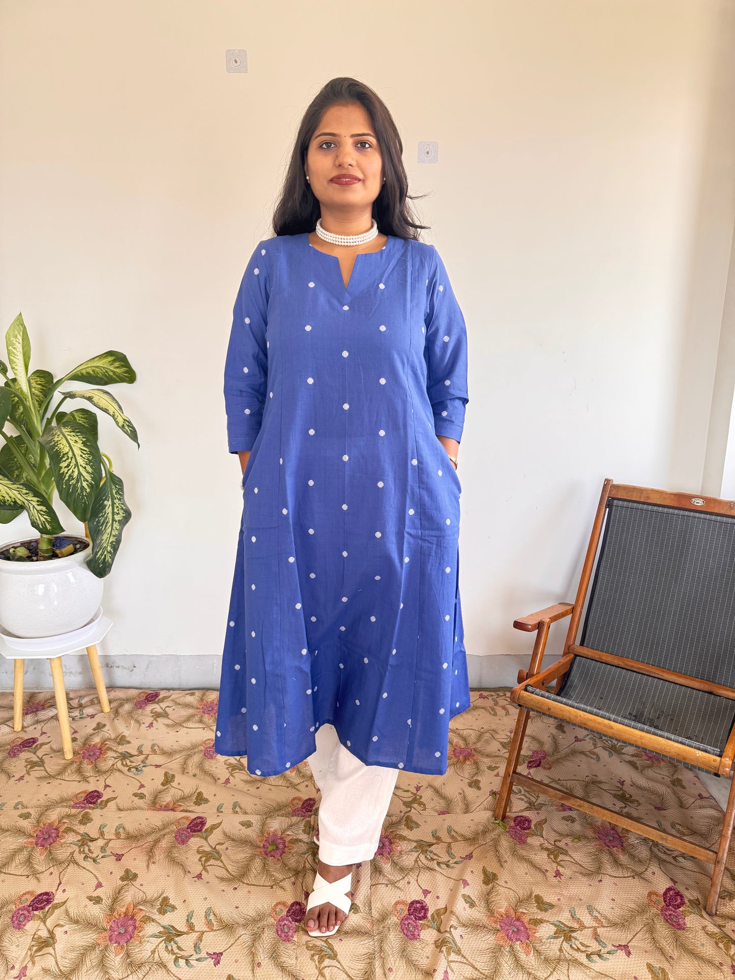 Royal Blue Polka Kurta