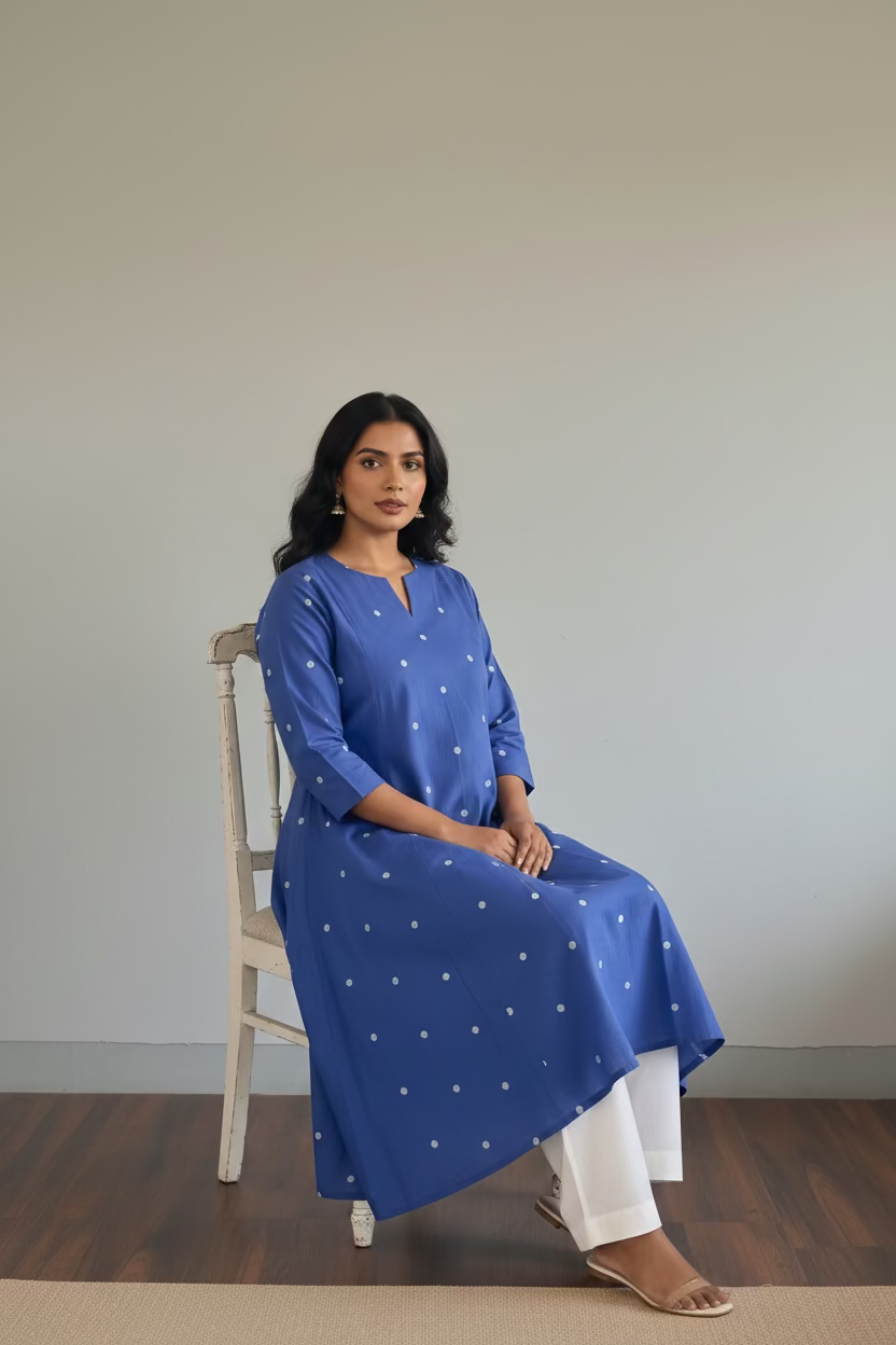 Royal Blue Polka Kurta