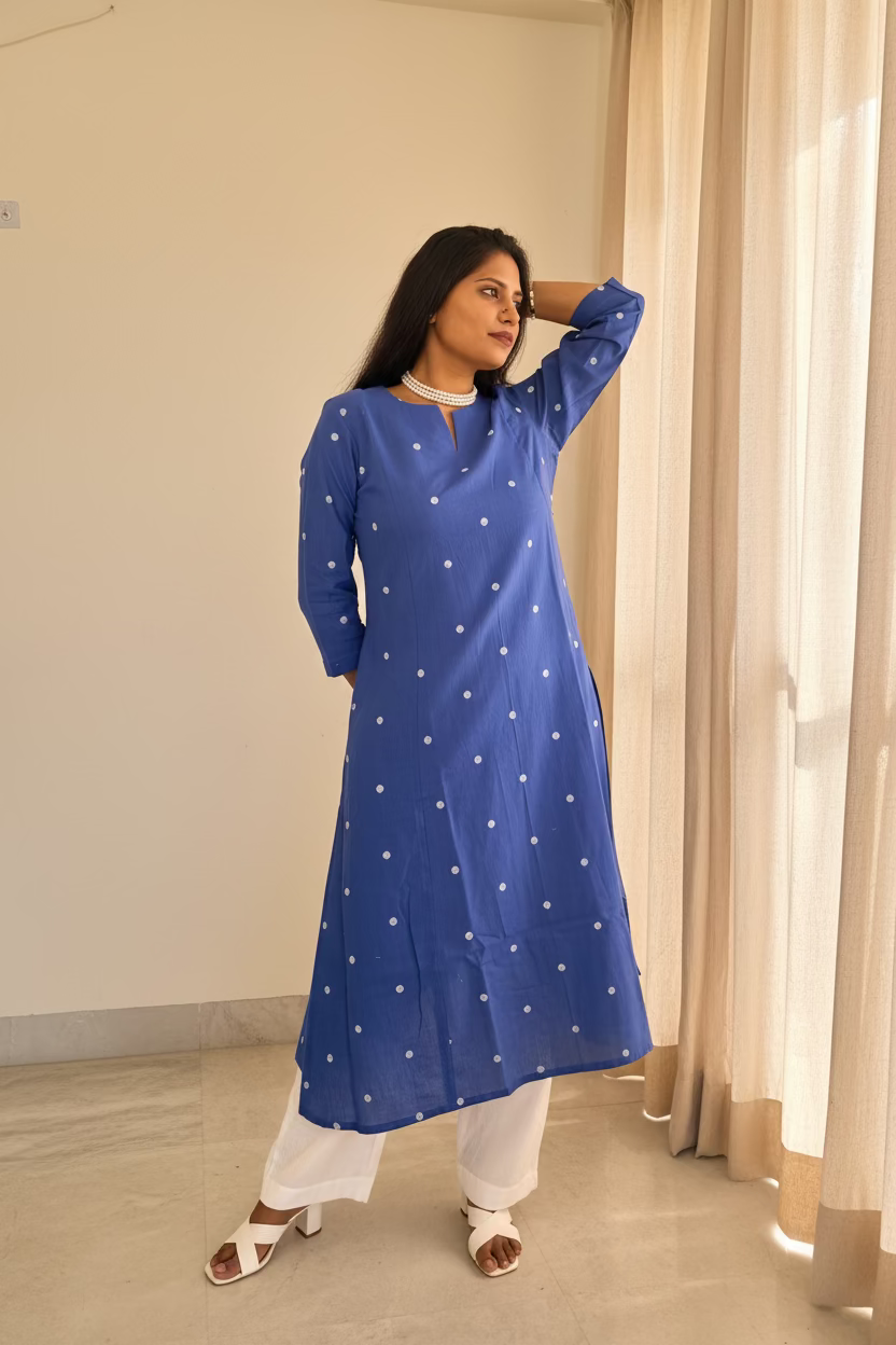 Royal Blue Polka Kurta