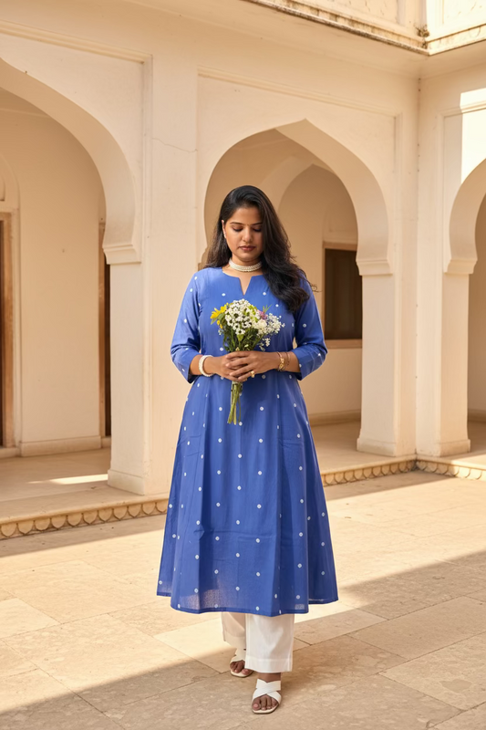 Royal Blue Polka Kurta
