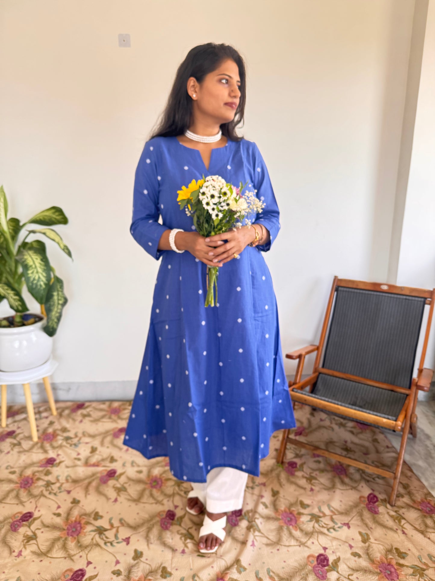 Royal Blue Polka Kurta