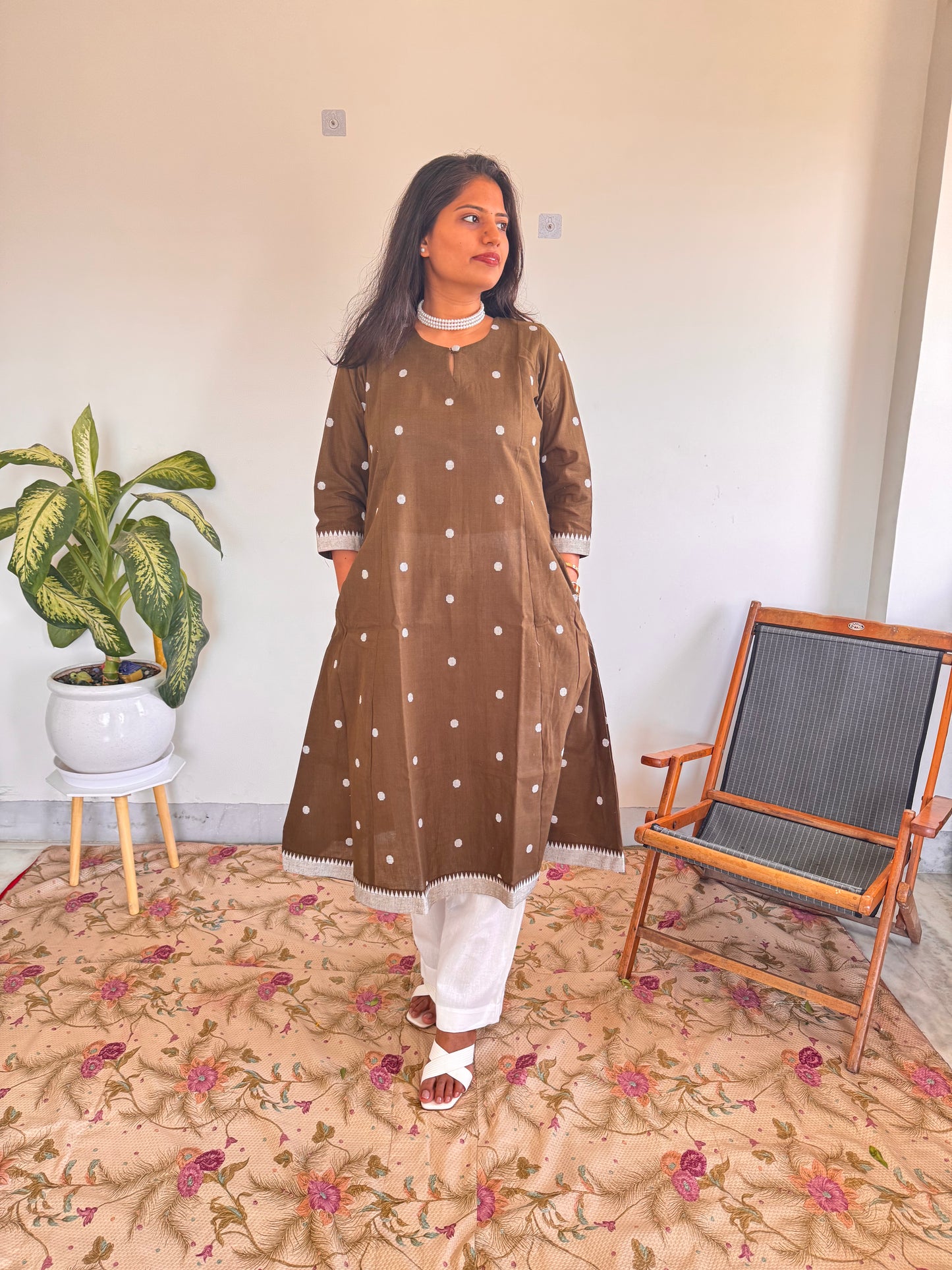 Mocha Polka Kurta Set