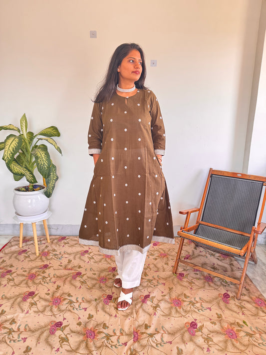 Mocha Polka Kurta Set