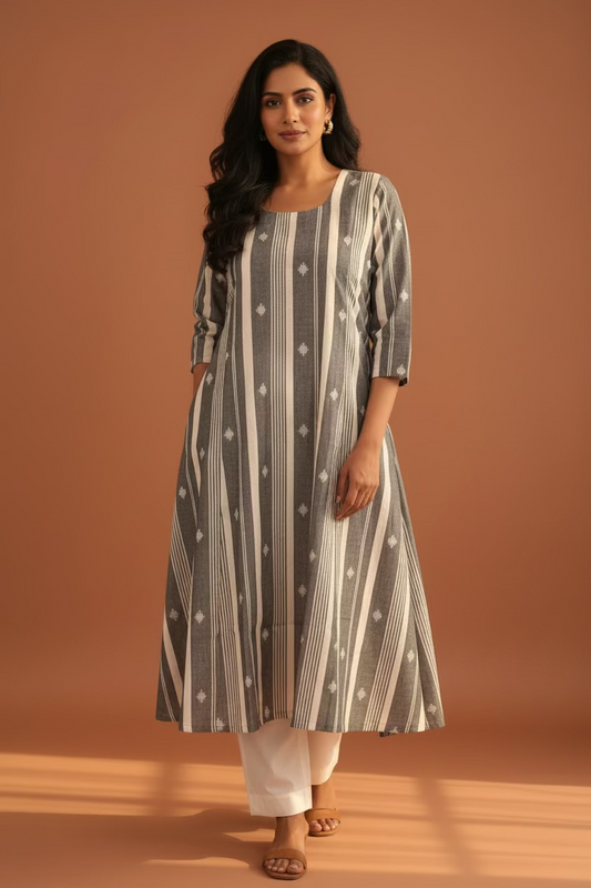 Grey Stripe Buti Kurta