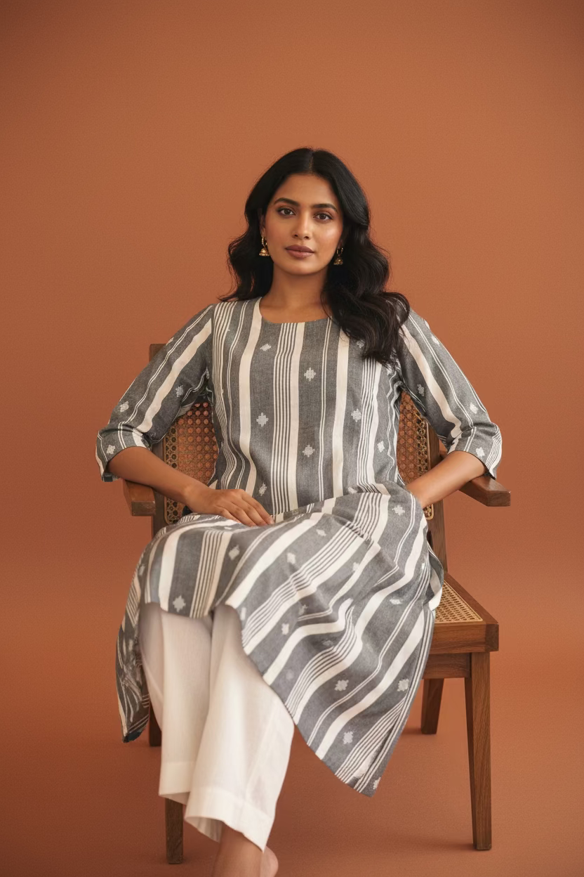 Grey Stripe Buti Kurta
