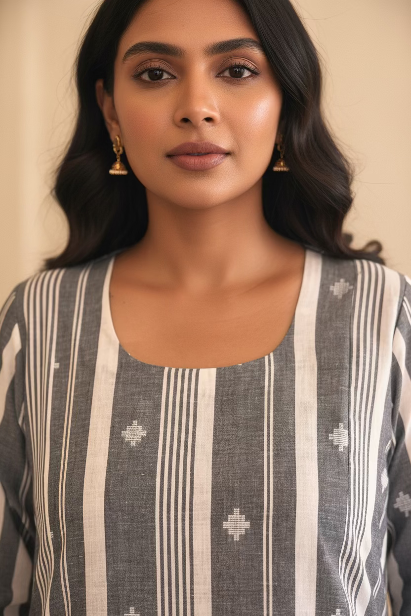 Grey Stripe Buti Kurta