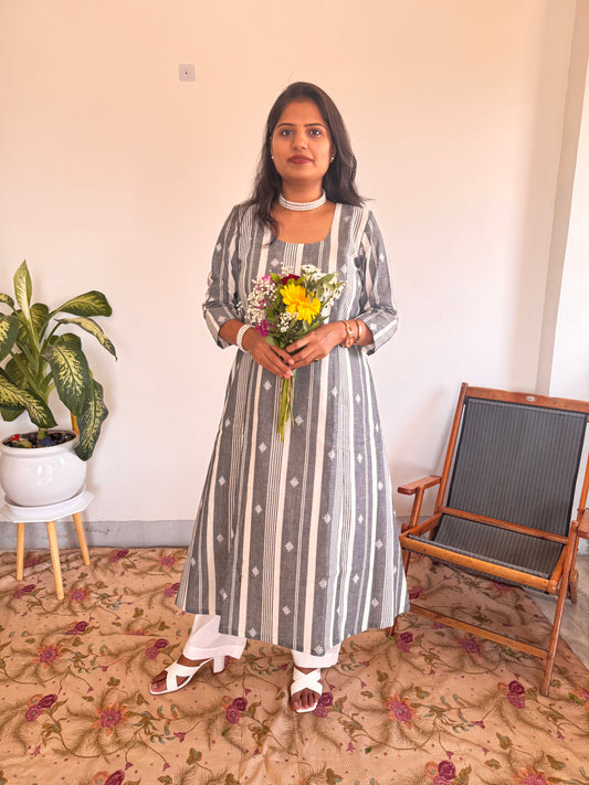 Grey Stripe Buti Kurta
