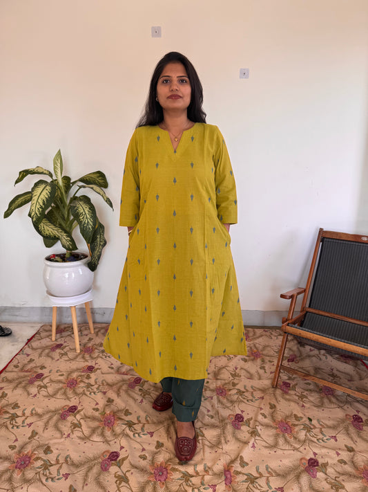Mustard Green Buti Kurta Set