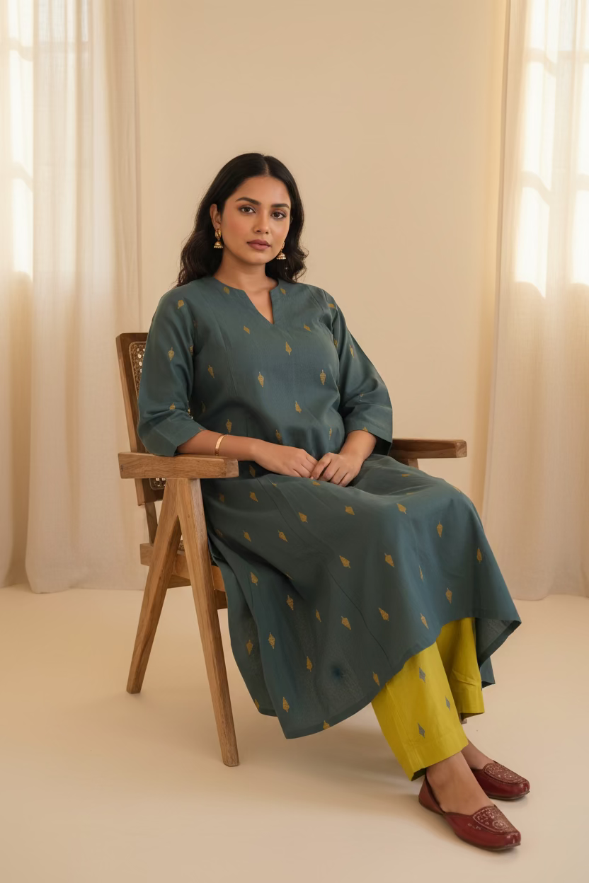 Teal Buti Kurta Set
