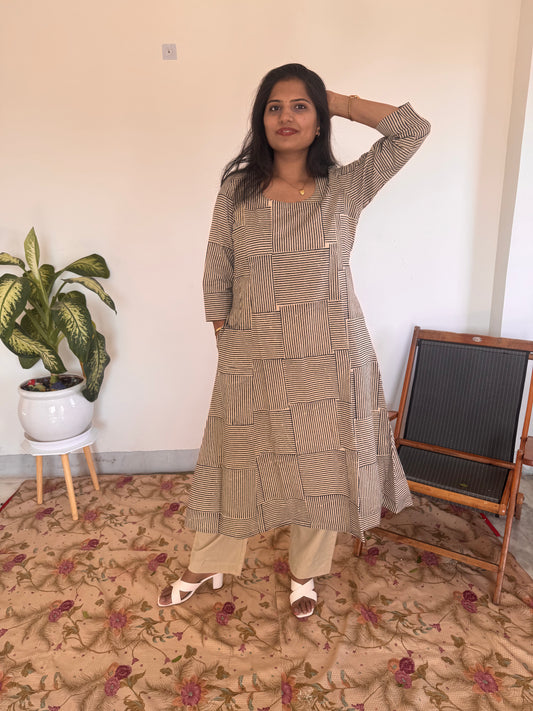Black Grid Stripe Kurta