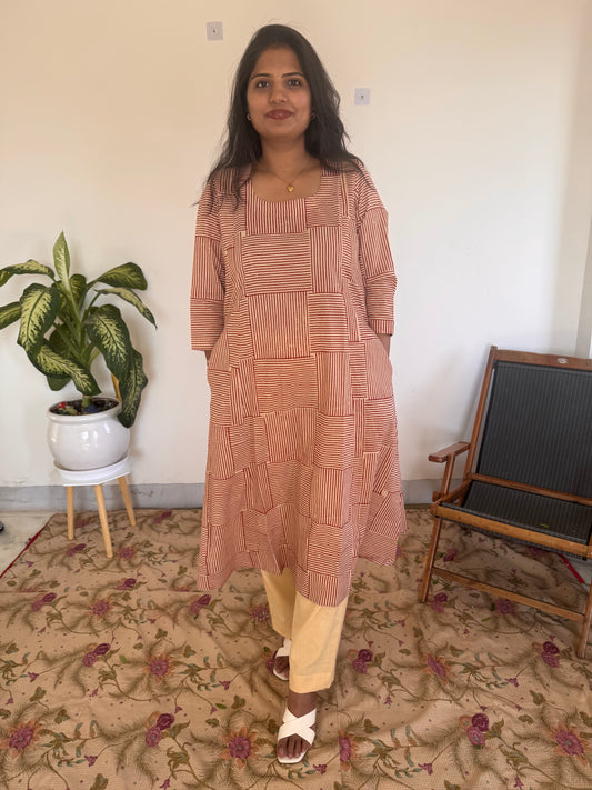 Red Grid Stripe Kurta