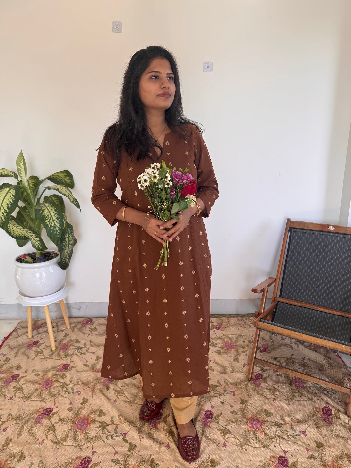 Rust Cross Kurta Set