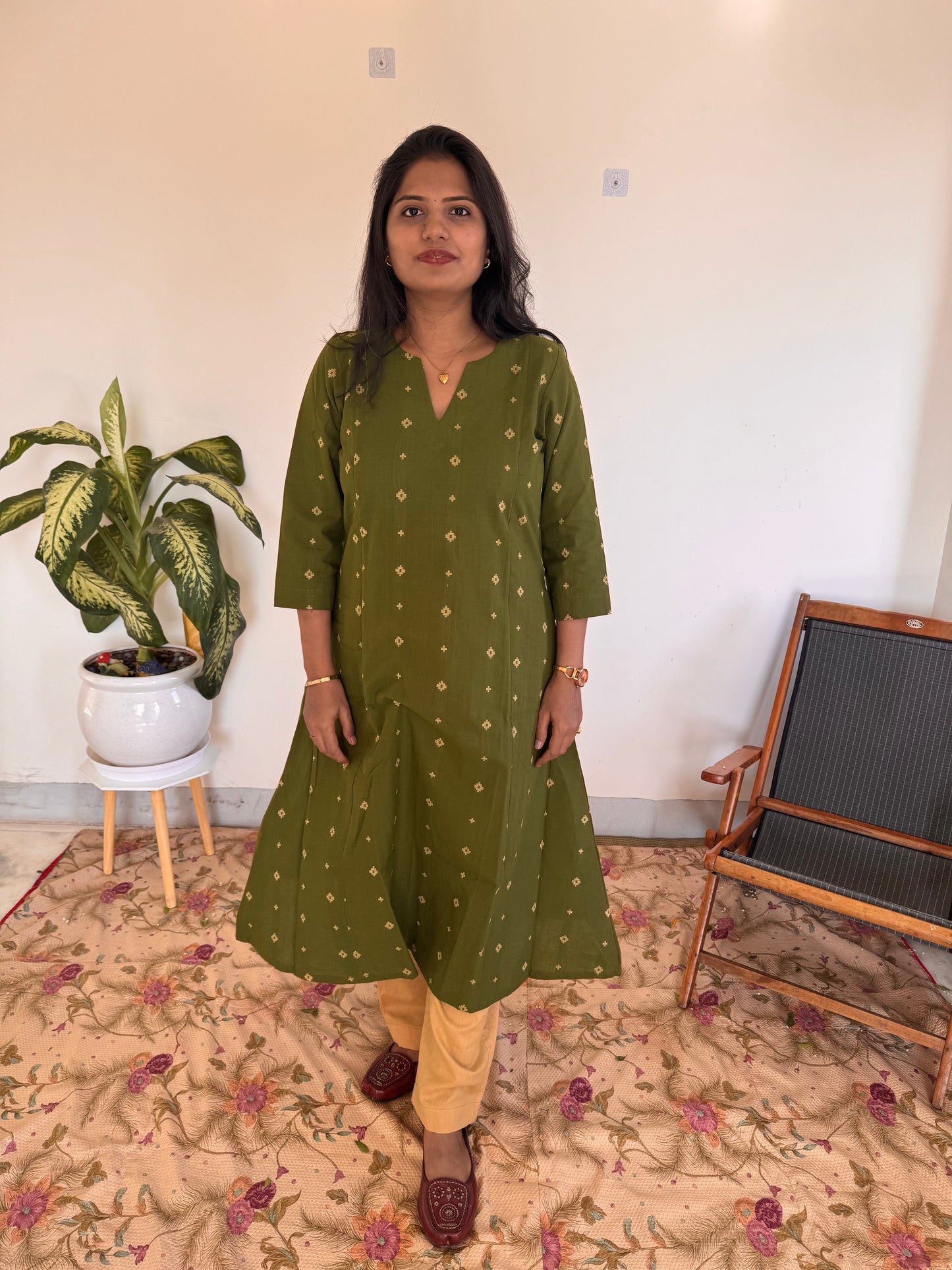 Olive Cross Kurta Set