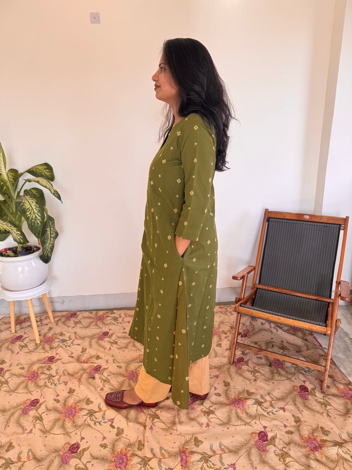 Olive Cross Kurta Set