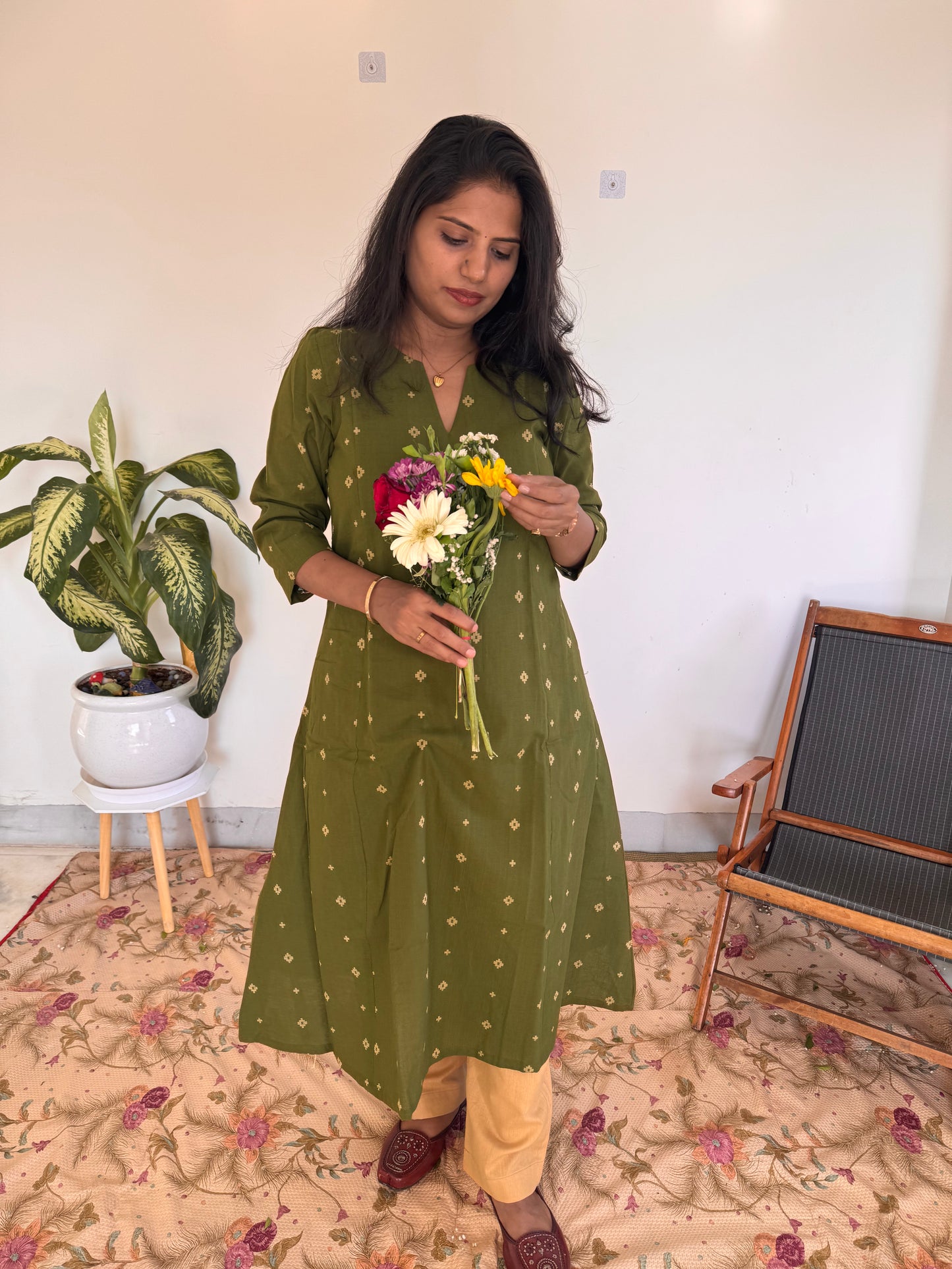 Olive Cross Kurta Set