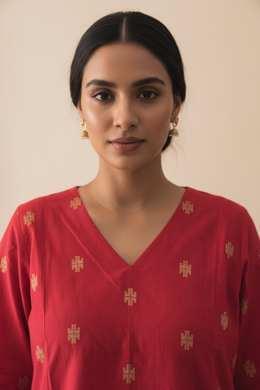 Red & Camel Plus Kurta Set