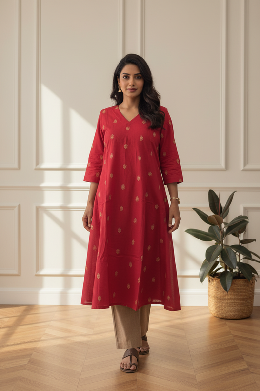 Red & Camel Plus Kurta Set