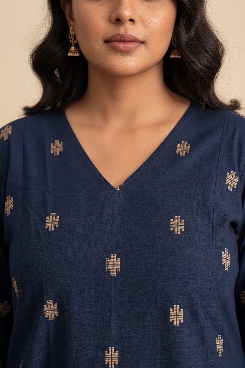 Navy & Camel Plus Kurta Set