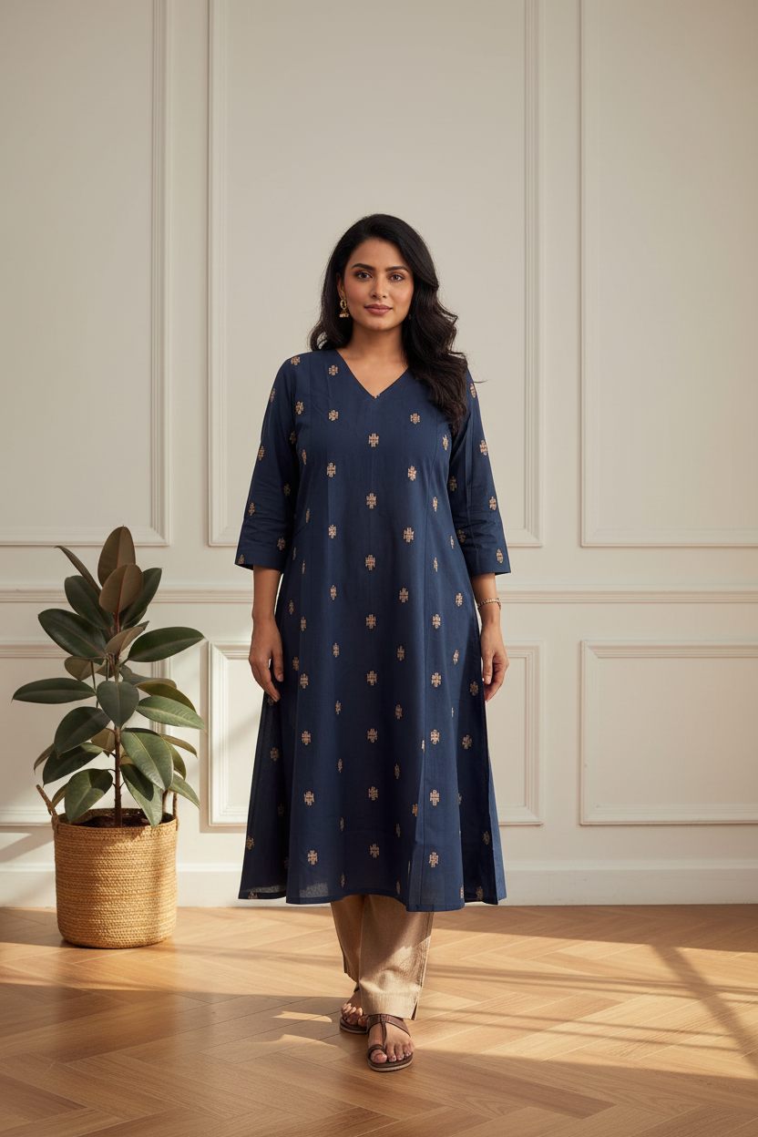 Navy & Camel Plus Kurta Set