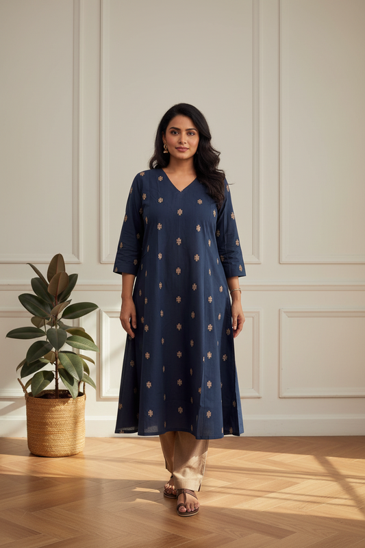 Navy & Camel Plus Kurta Set