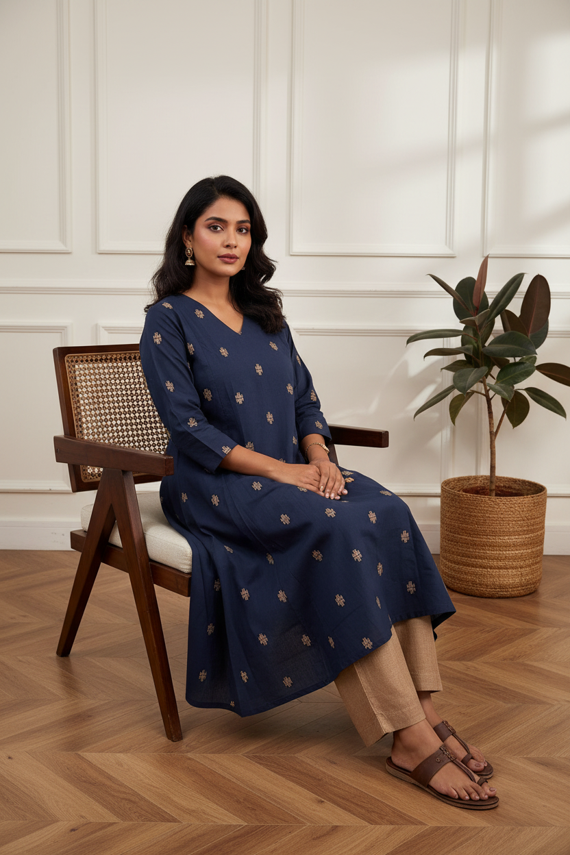 Navy & Camel Plus Kurta Set